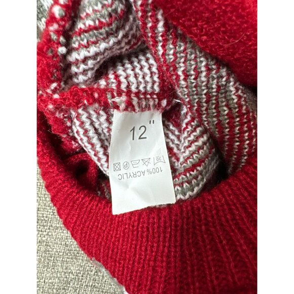 Christmas Dog Sweater Red & Gray Reindeer Pattern 12" Acrylic Knit Pet Winter - Picture 3 of 4